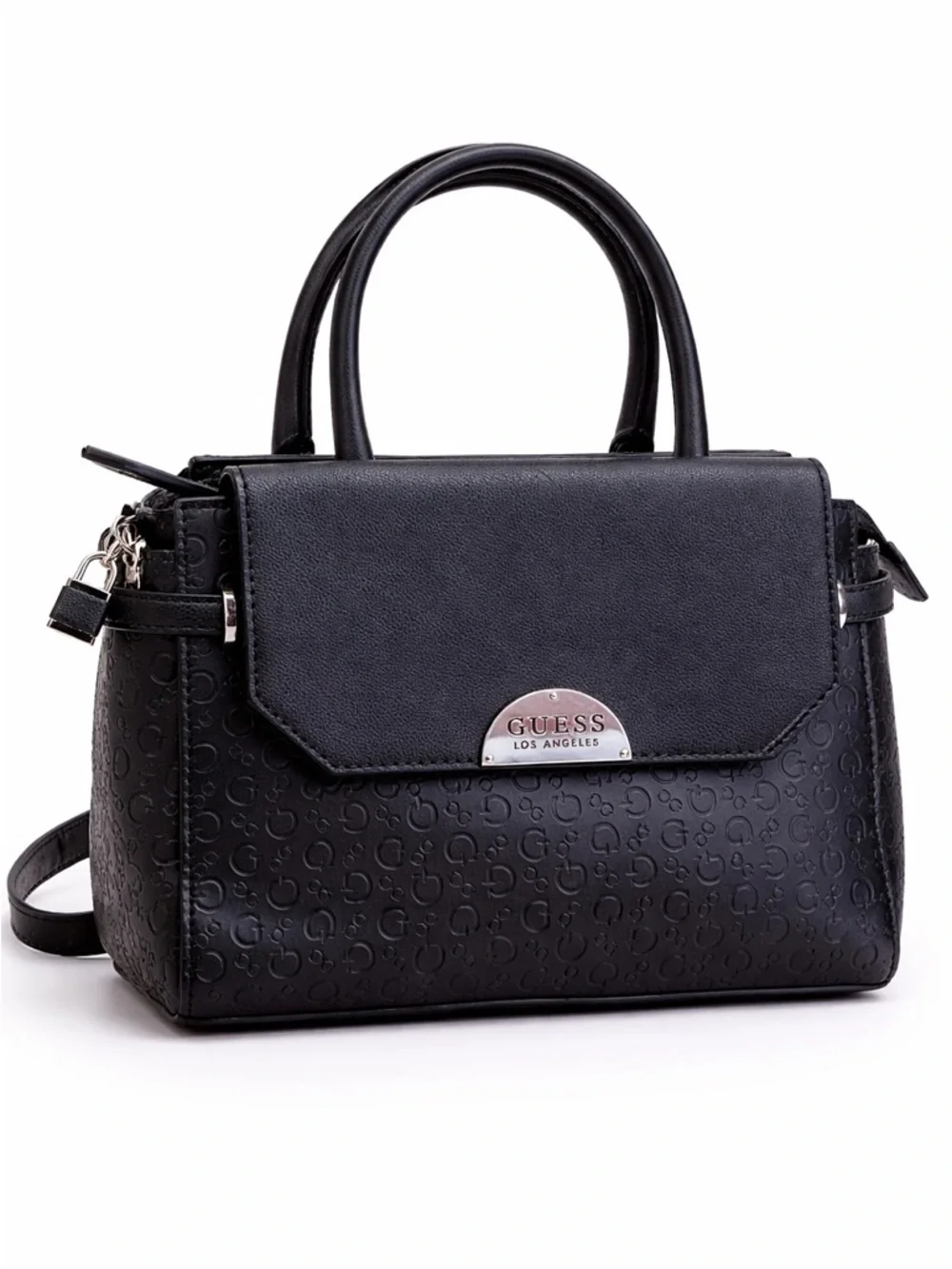 Guess Los Angeles Black Logo Embossed Satchel Crossbody Bag